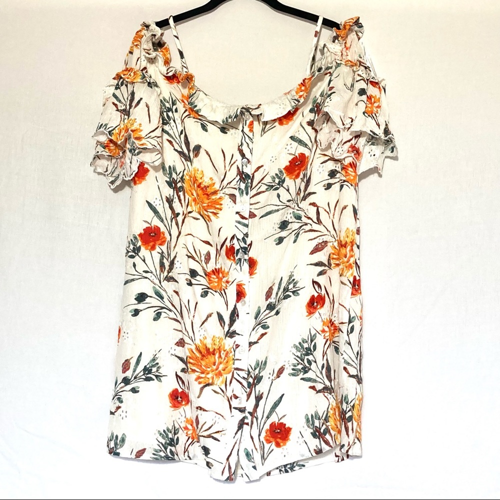 Floral Ruffle Button Up Cold Shoulder Shift Dress - Picture 7 of 11